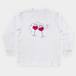 Continuous line art wine glasses Kids Long Sleeve T-Shirt